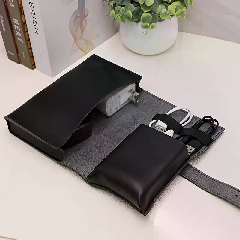 Tech Accessories Storage - 1 Stück PU-Leder-Organizer mit mehreren Fächern,