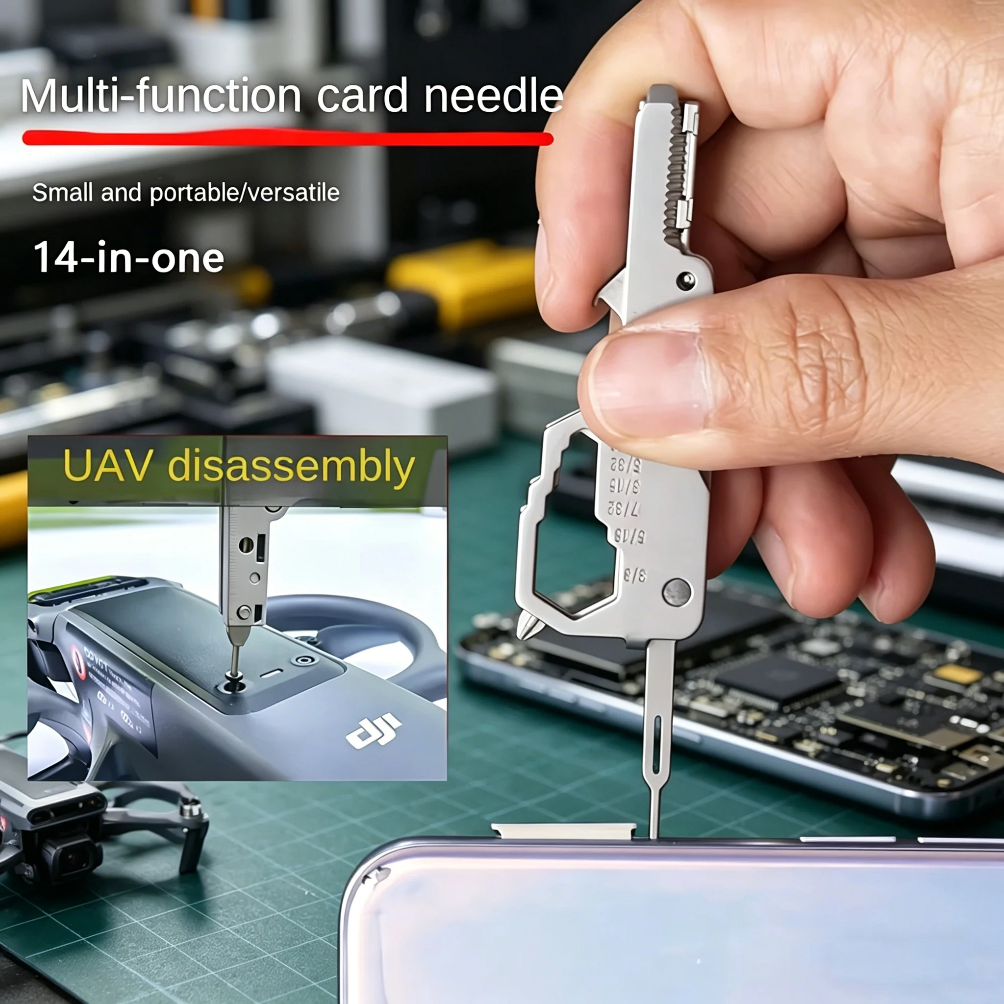 Tech Accessories Kit - Multifunktions-Schlüsselanhänger EDC-Werkzeug - SIM-Auswerfer, Brillen- &