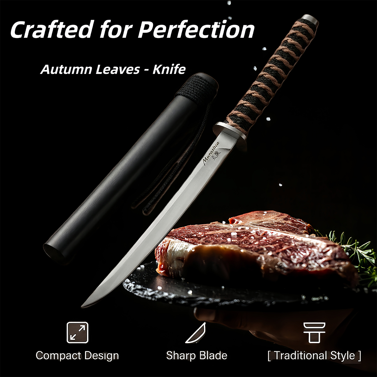 High Tech Kitchen Accessories - Hochwertiges 1-teiliges Küchenmesser-Set mit Herbstblätter-Motiv, tragbares