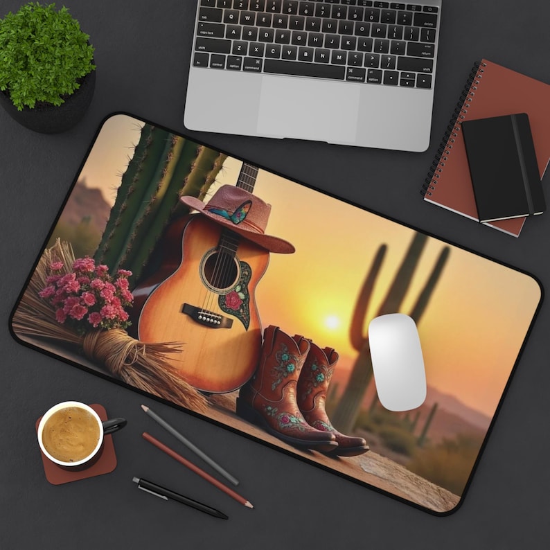 Tech Girl Accessories - Wüstengitarren-Mauspad, Geschenk für Kaktus-Gitarren-Enthusiasten, technisches Zubehör